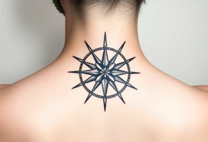 Traditional compass rose with no outline, antique bronze colors, for left side of female's neck tattoo idea