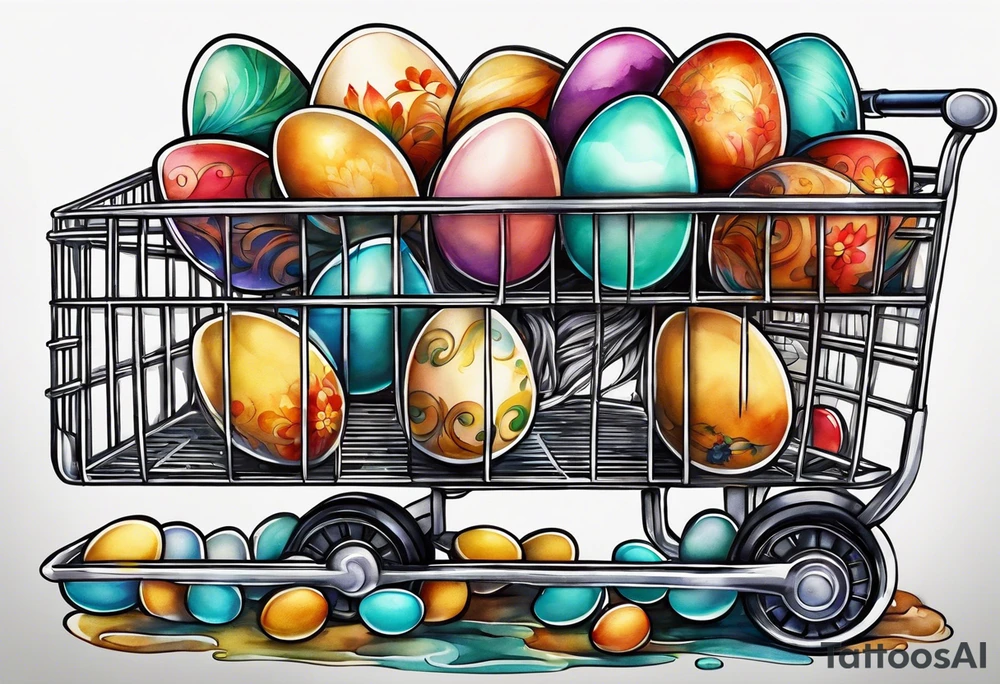 Shopping cart with eggs tattoo idea