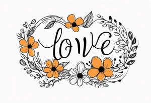 minimalist draw the work love in cursive and lowercase letters making the o in love a dog paw print and entwine a 2 wild flowers in the word love tattoo idea