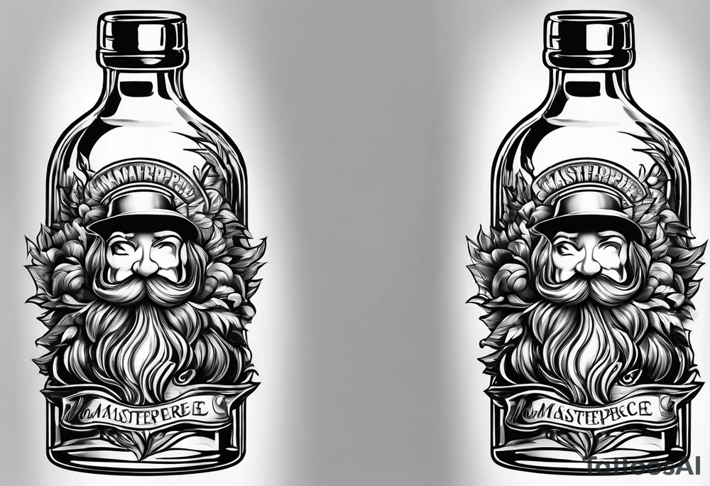 Flaming rag in whiskey bottle tattoo idea