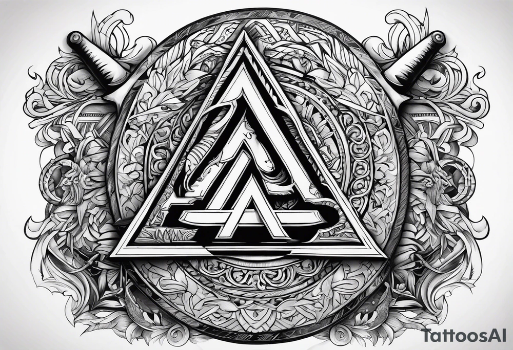 Valhalla sword shield axe Valknut tattoo idea