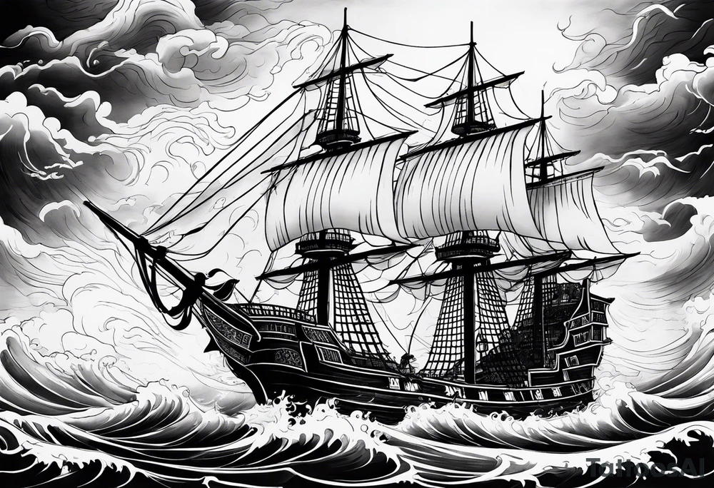 Pirate ship in a storm tattoo idea