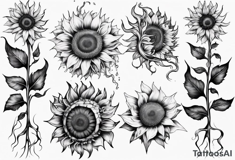 Four sunflowers underwater tattoo idea