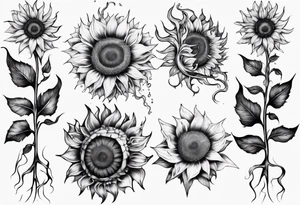 Four sunflowers underwater tattoo idea