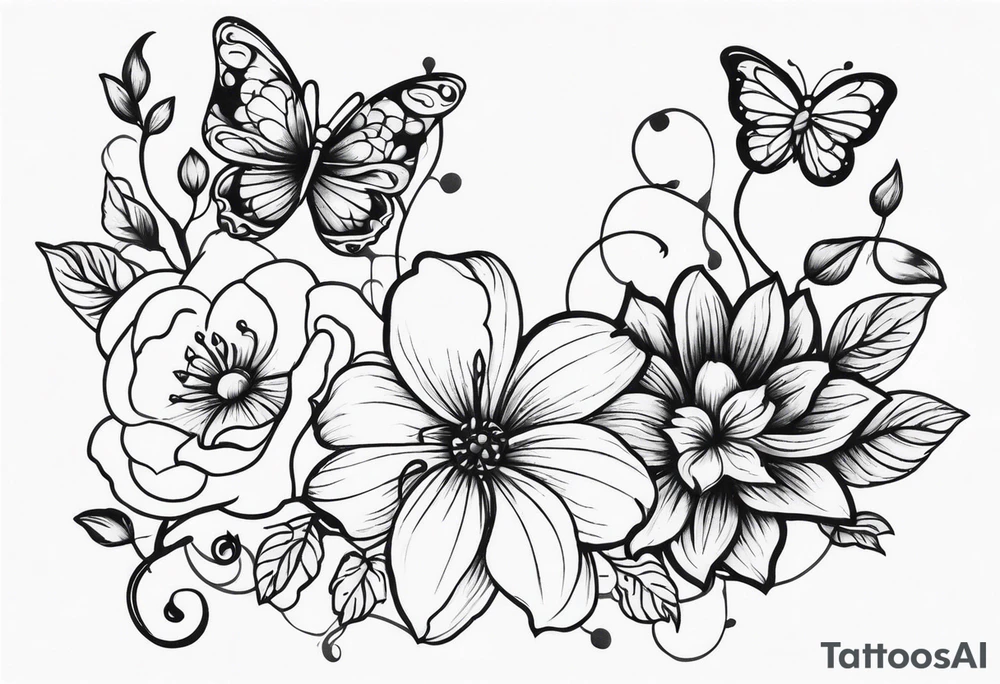flower, vines, and butterflies with shading tattoo idea flower, vines, and butterflies with shading tattoo idea
