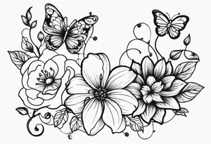 flower, vines, and butterflies with shading tattoo idea