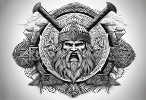 Valhalla sword shield  axe 
Valknut  ruins lightnings tattoo idea