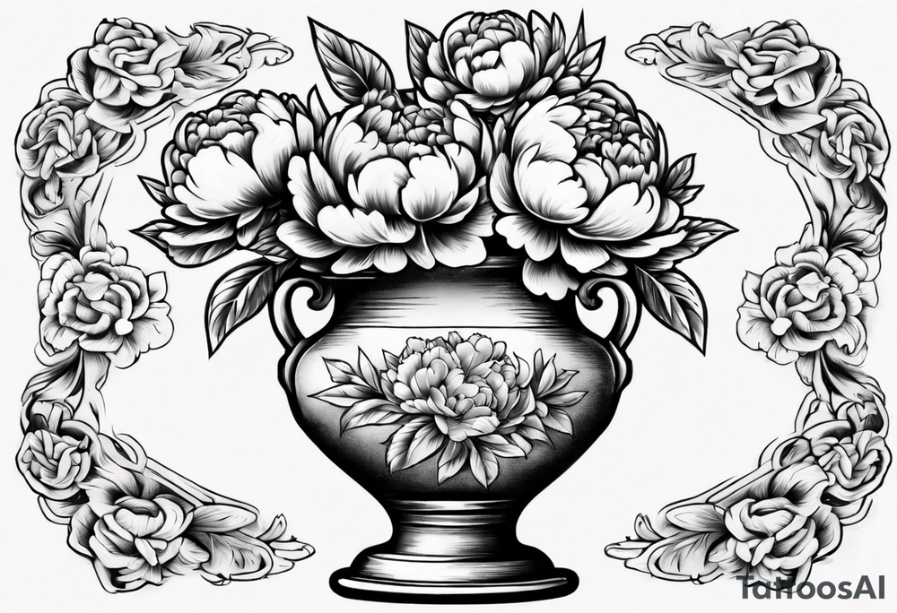 Old school vase with peonies in it tattoo idea