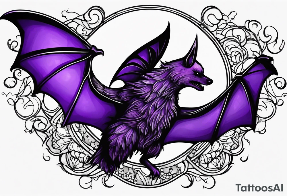 Purple bats and moon tattoo idea
