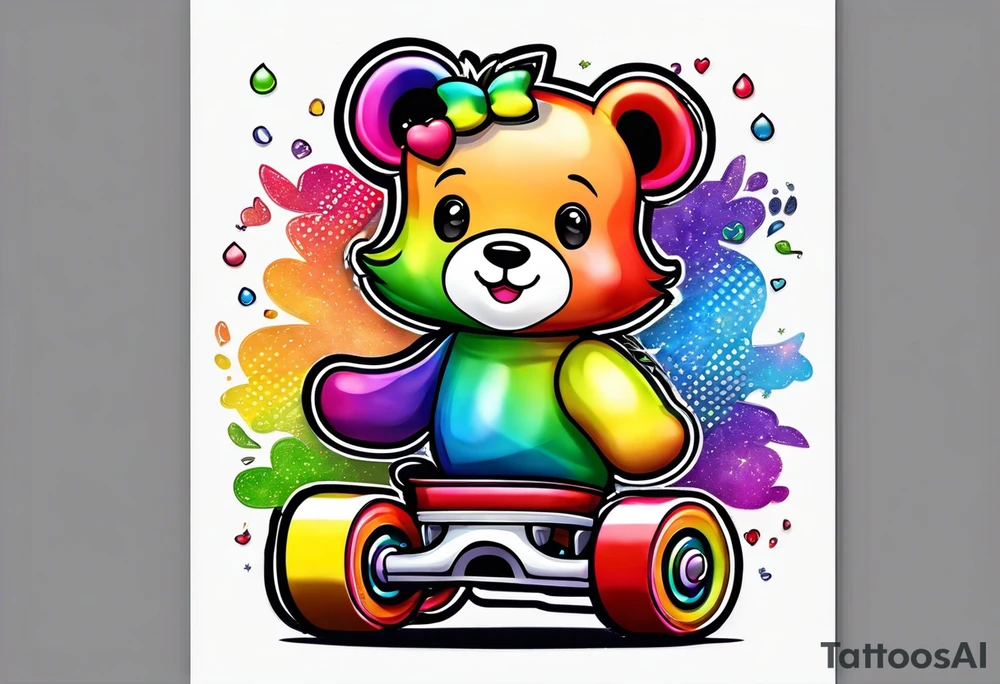 cute rainbow rollerskates on a teddy bear tattoo idea