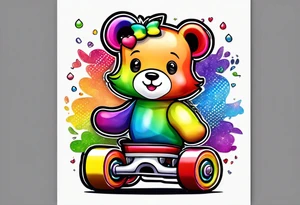 cute rainbow rollerskates on a teddy bear tattoo idea