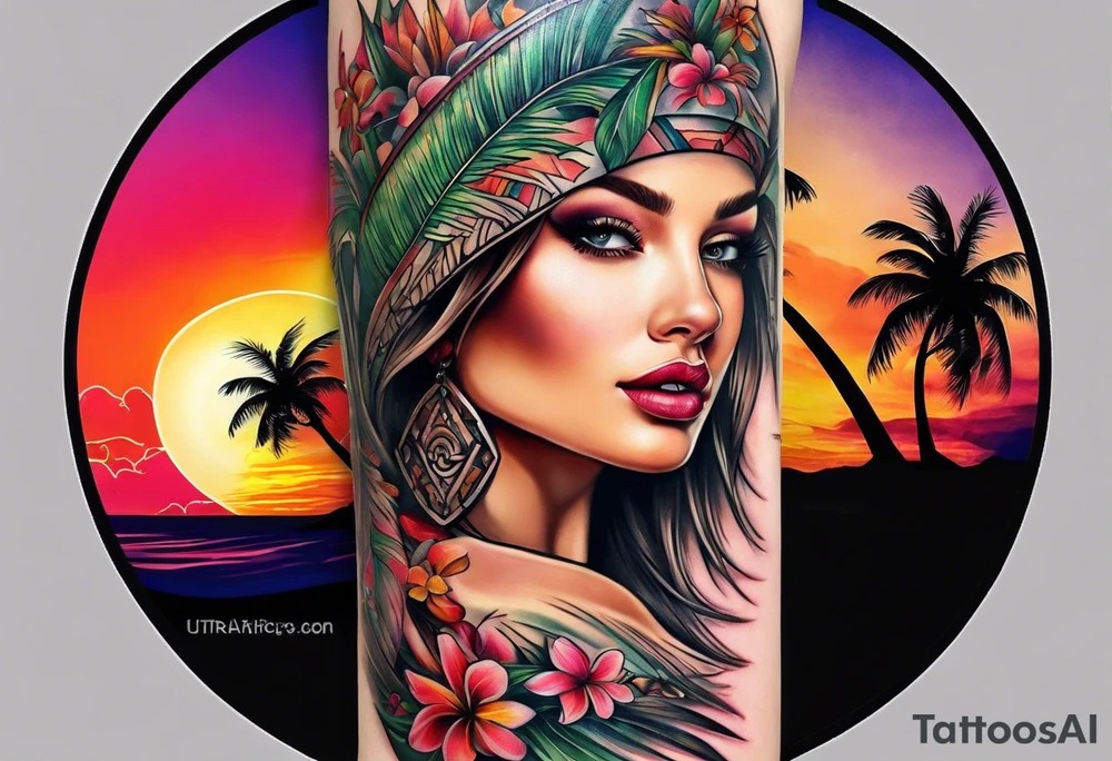 palm tree sleeve tattoo idea