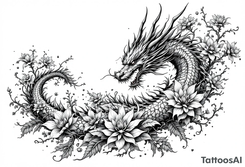 legendary dragon scene with energy aura flowers power effects tattoo idea