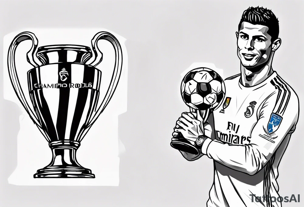 Cristiano Ronaldo holding champions league trophy tattoo idea