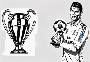 Cristiano Ronaldo holding champions league trophy tattoo idea