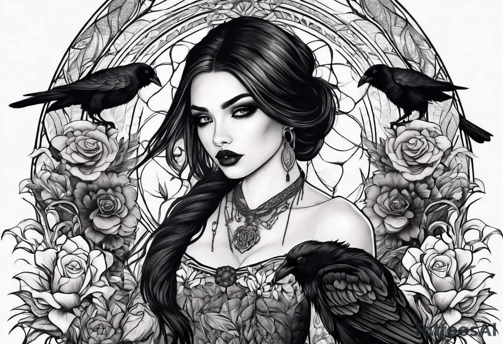 Goth girl raven garden tattoo idea