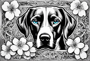 Lily flowers with Clover leaf card a cross and blue eyes of a Labrador retrevier tattoo idea