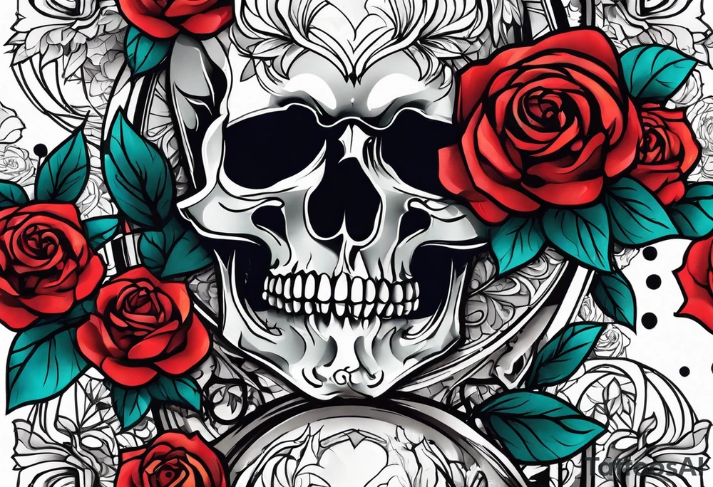 skull and roses tattoo idea