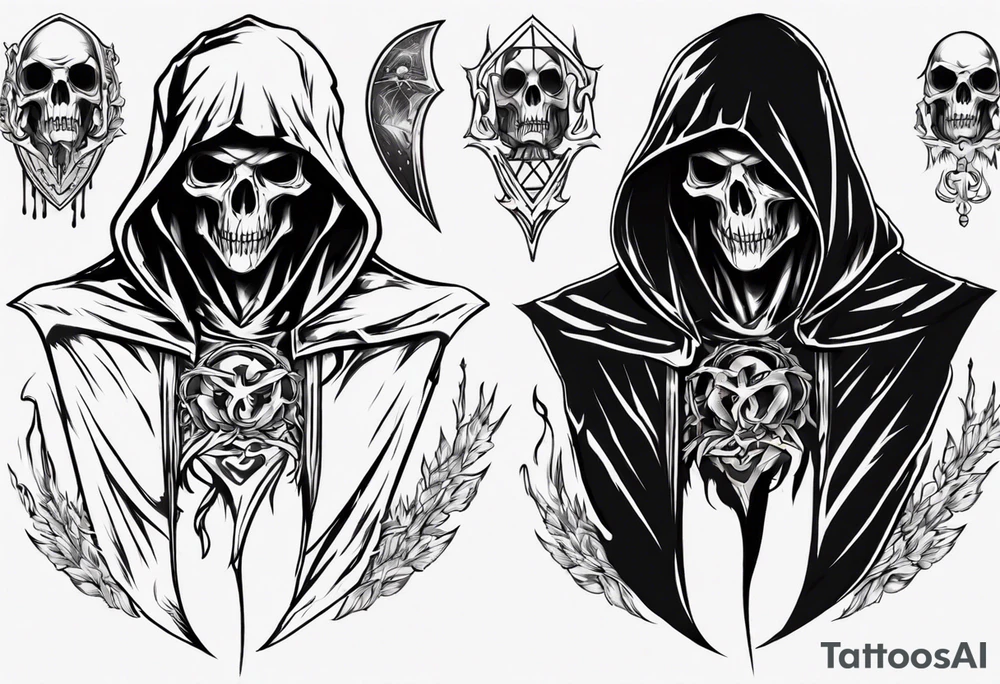 Upper half of a hooded reaper with no weapon tattoo idea
