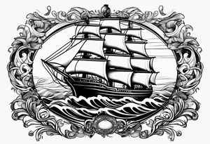 ship in a bottle, but the ship is in a storm tattoo idea