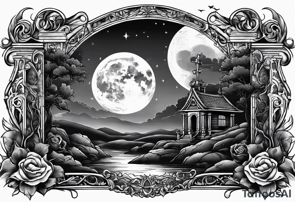 graveyard with moon tattoo idea