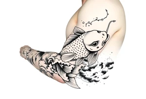 traditional koi fish swimming upstream through turbulent waves tattoo idea