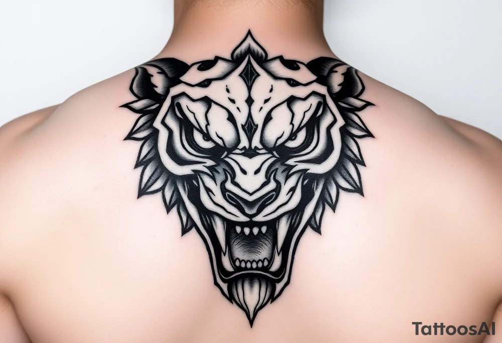 powerful majestic face with huge eyes and teeth tattoo idea