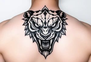 powerful majestic face with huge eyes and teeth tattoo idea