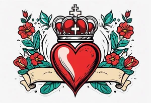 sacred heart vintage traditional tattoo simple sketch old school bold colors with banner christian
symbol
flowers crown on top of heart tattoo idea