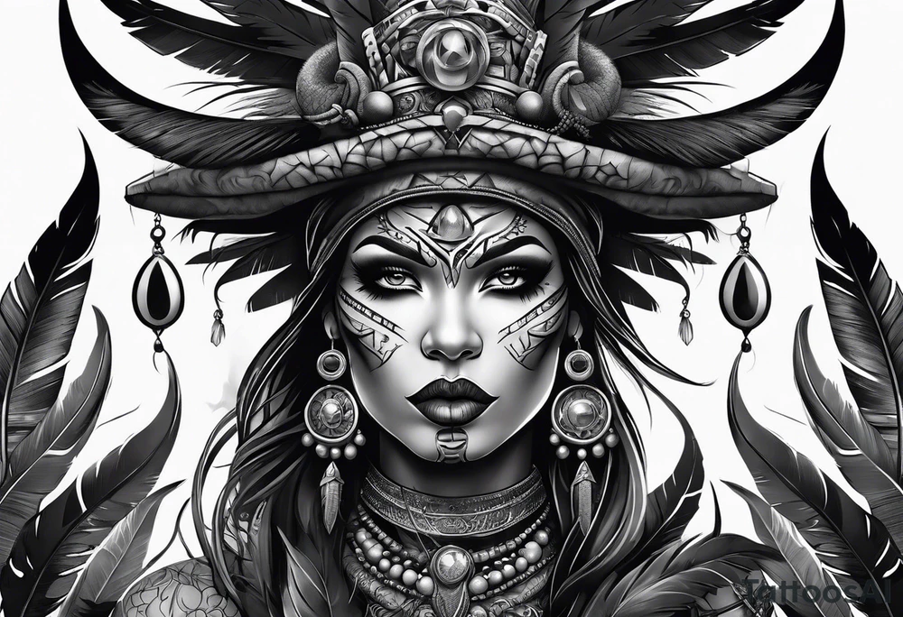 witch doctor, finely detailed, full bodied, dark fantasy style tattoo idea