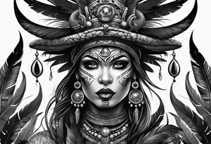 witch doctor, finely detailed, full bodied, dark fantasy style tattoo idea