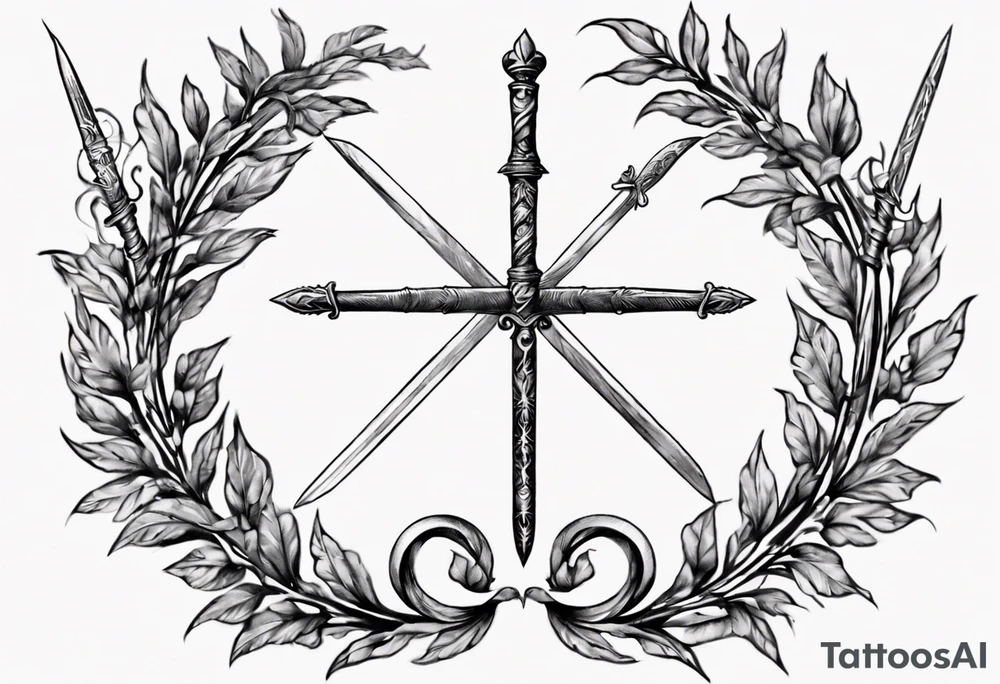 number 13 centered in a laurel leaf wreath and a sword going through the center of the wreath tattoo idea