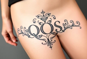 text reading "QOS" across a womb tattoo tattoo idea