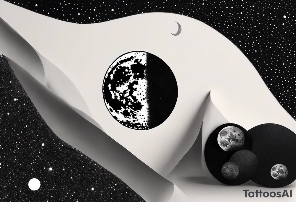 moon and galaxy, white background, simple tattoo idea