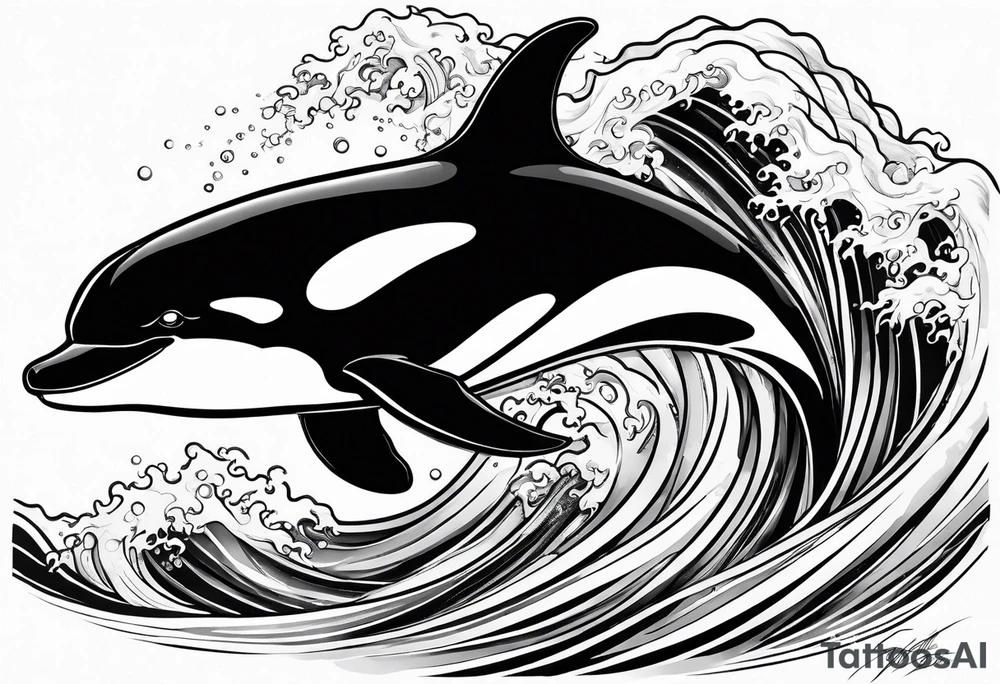 transient orca, Japanese, flowing, waves and kelp highlights tattoo idea