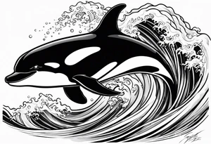 transient orca, Japanese, flowing, waves and kelp highlights tattoo idea