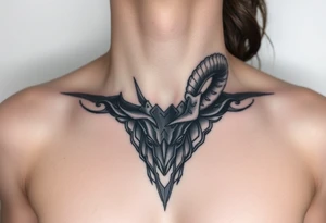 Feminine Tattoo female with horns just barley touching collarbone with a lot of shading tattoo idea