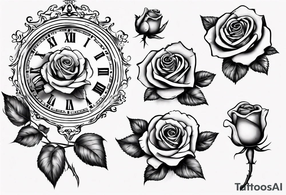 Newborn name clock rose tattoo idea