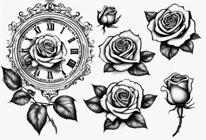 Newborn name clock rose tattoo idea