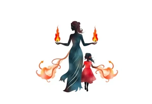 Silhouette of a mother passing 2 flames to two daughters tattoo idea