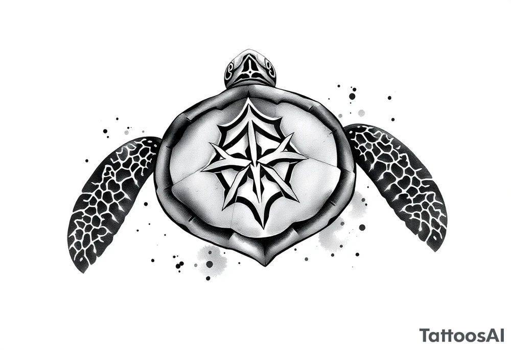 Turtle with trident pattern on its shell tattoo idea