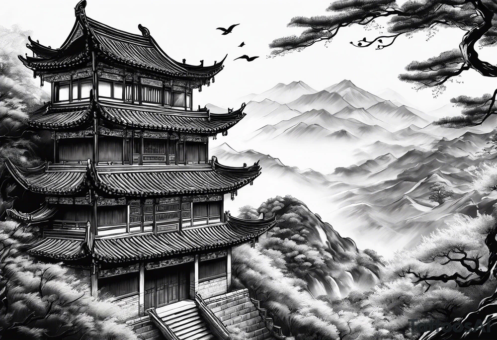 Chinese wall, realistic, art, sideview, highlight tattoo idea