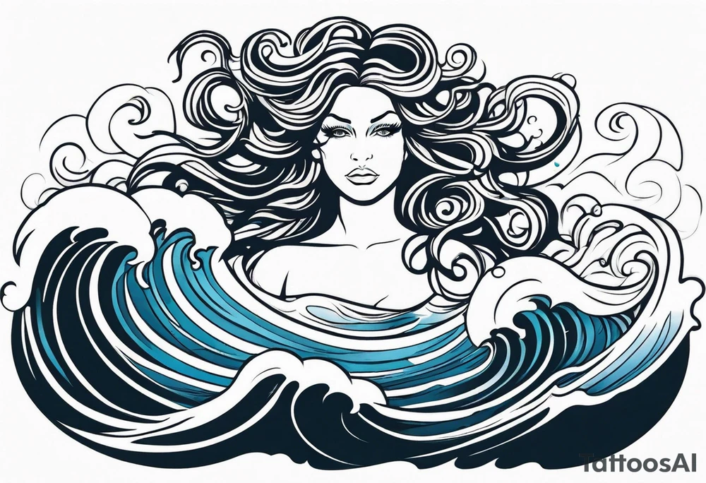 stormy sea waves, a woman in the middle of a storm, Medusa the Gorgon tattoo idea