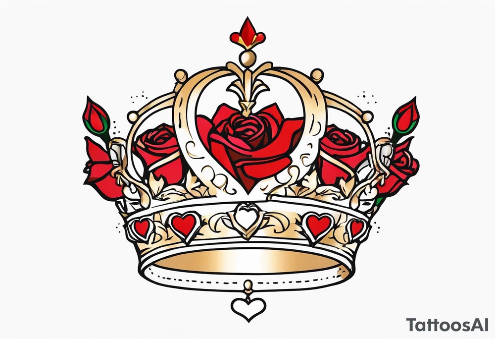 the red rose queen's golden crown with a heart tattoo idea