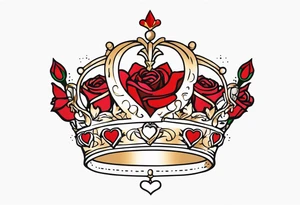 the red rose queen's golden crown with a heart tattoo idea