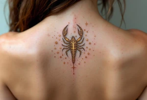 Golden stars form the shape of the astrological ♏ symbol in the heart of the fiery red Scorpius constellation. tattoo idea