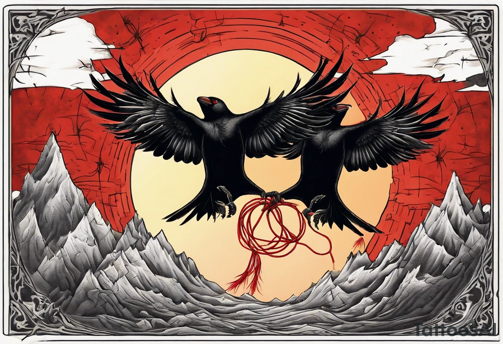 The two black crows at the end of the movie "Secret of NIHM" as they fly away into the sunset carrying some red string between them. tattoo idea