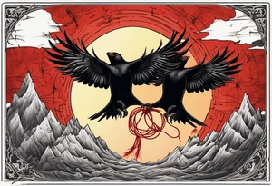 The two black crows at the end of the movie "Secret of NIHM" as they fly away into the sunset carrying some red string between them. tattoo idea