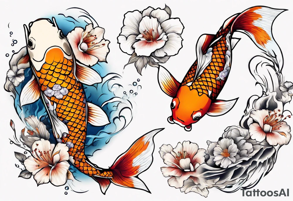 koi carp with floral surroundings tattoo idea