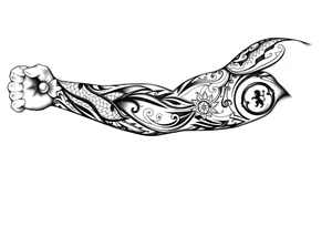 Tribal Sicilian sleeve with patterns
And symbols with a Leo symbol on forearm tattoo idea